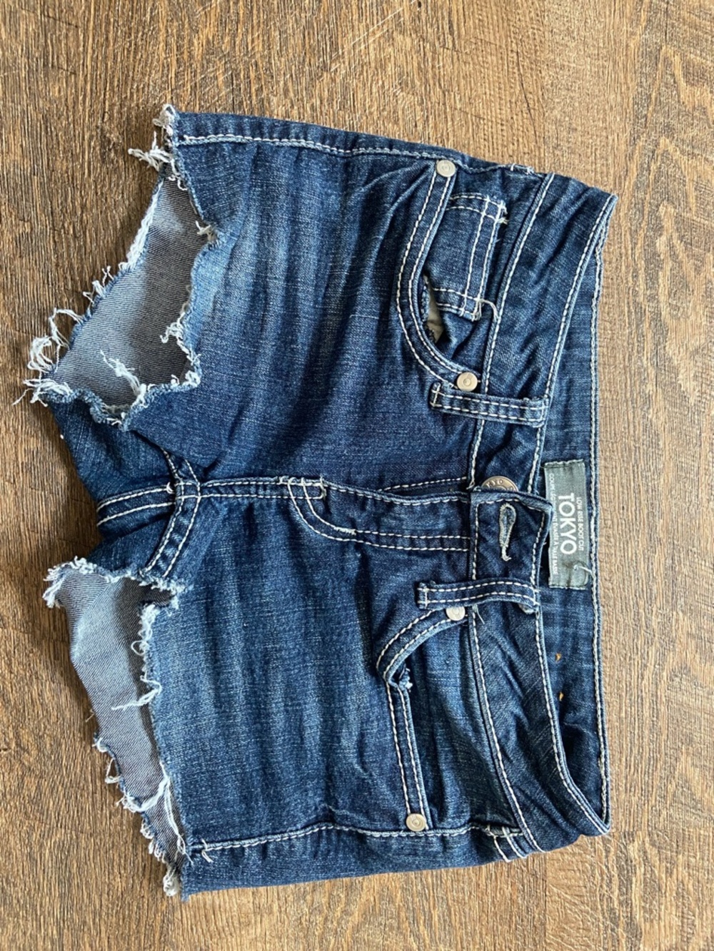 Frayed Hem Dark Blue Jean Shorts for Women